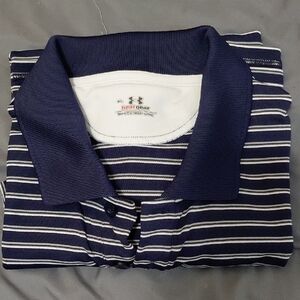 Under Armour Navy and White Striped Polo Shirt